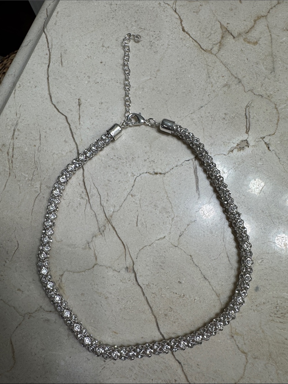 Crystal-Embellished Silver Tennis Choker Necklace - Women Jewelry